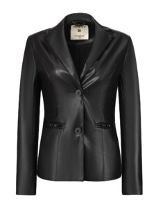 allegra k women's faux leather blazer slim fit notched lapel single-breasted office jacket coat medium black