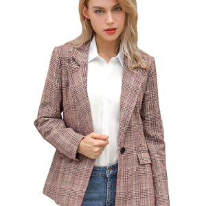 Allegra K Women's Notched Lapel One Button Boyfriend Blazer Suit Plaid Blazer Jacket Small Burgundy