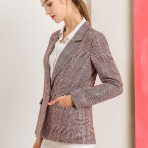 Allegra K Women's Notched Lapel One Button Boyfriend Blazer Suit Plaid Blazer Jacket Small Burgundy