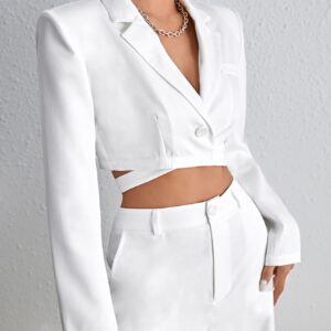 Milumia Women's Shoulder Pad Tie Back Long Sleeve Lapel Crop Wrap Blazer Jacket Outerwear White Medium