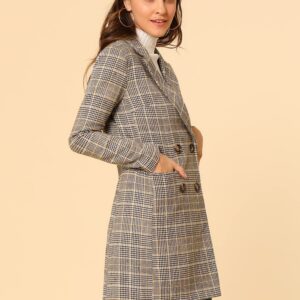 Allegra K Women's Double Breasted Notched Lapel Plaid Trench Blazer Coat Medium Brown