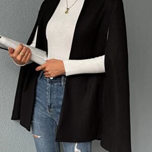 WDIRARA Women's Split Cloak Long Sleeve Open Front Cape Blazer Business Jacket Black S