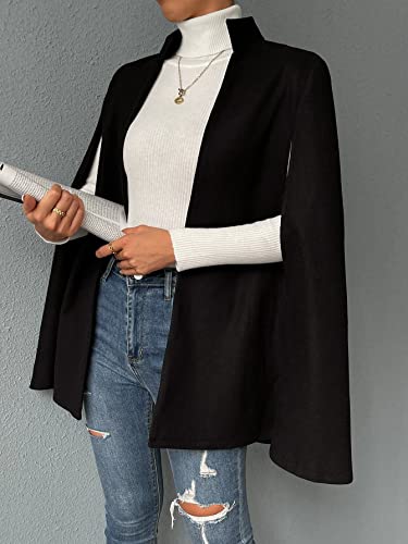 WDIRARA Women's Split Cloak Long Sleeve Open Front Cape Blazer Business Jacket Black S