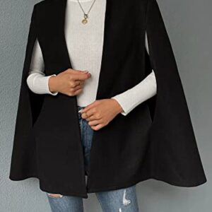 WDIRARA Women's Split Cloak Long Sleeve Open Front Cape Blazer Business Jacket Black S