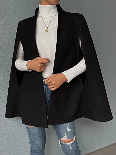 WDIRARA Women's Split Cloak Long Sleeve Open Front Cape Blazer Business Jacket Black S