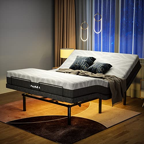 POMT Adjustable Bed Frame Queen Quick Assembly Adjustable Bed Base with Wireless Remote Independent Head and Foot Incline Dual USB Charging Ports Under Bed Nightlight Side