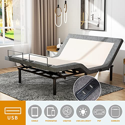 POMT Adjustable Bed Frame Queen Quick Assembly Adjustable Bed Base with Wireless Remote Independent Head and Foot Incline Dual USB Charging Ports Under Bed Nightlight Side