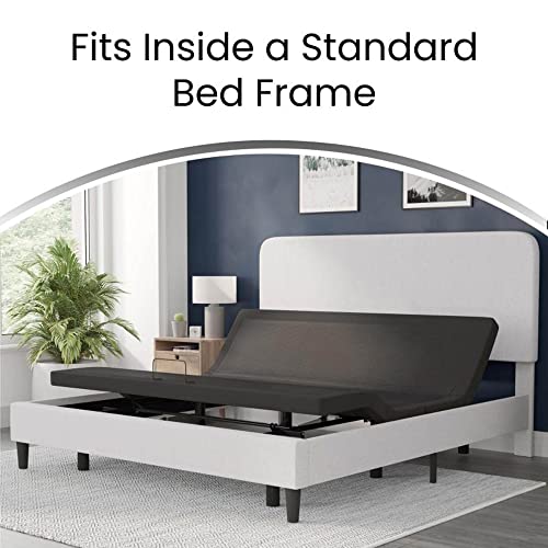 Flash Furniture Selene Adjustable Bed Base-Black Anti-Skid Upholstery-Height Adjustable Legs-Programmable Wireless Remote-Independent Head/Foot Incline-Full