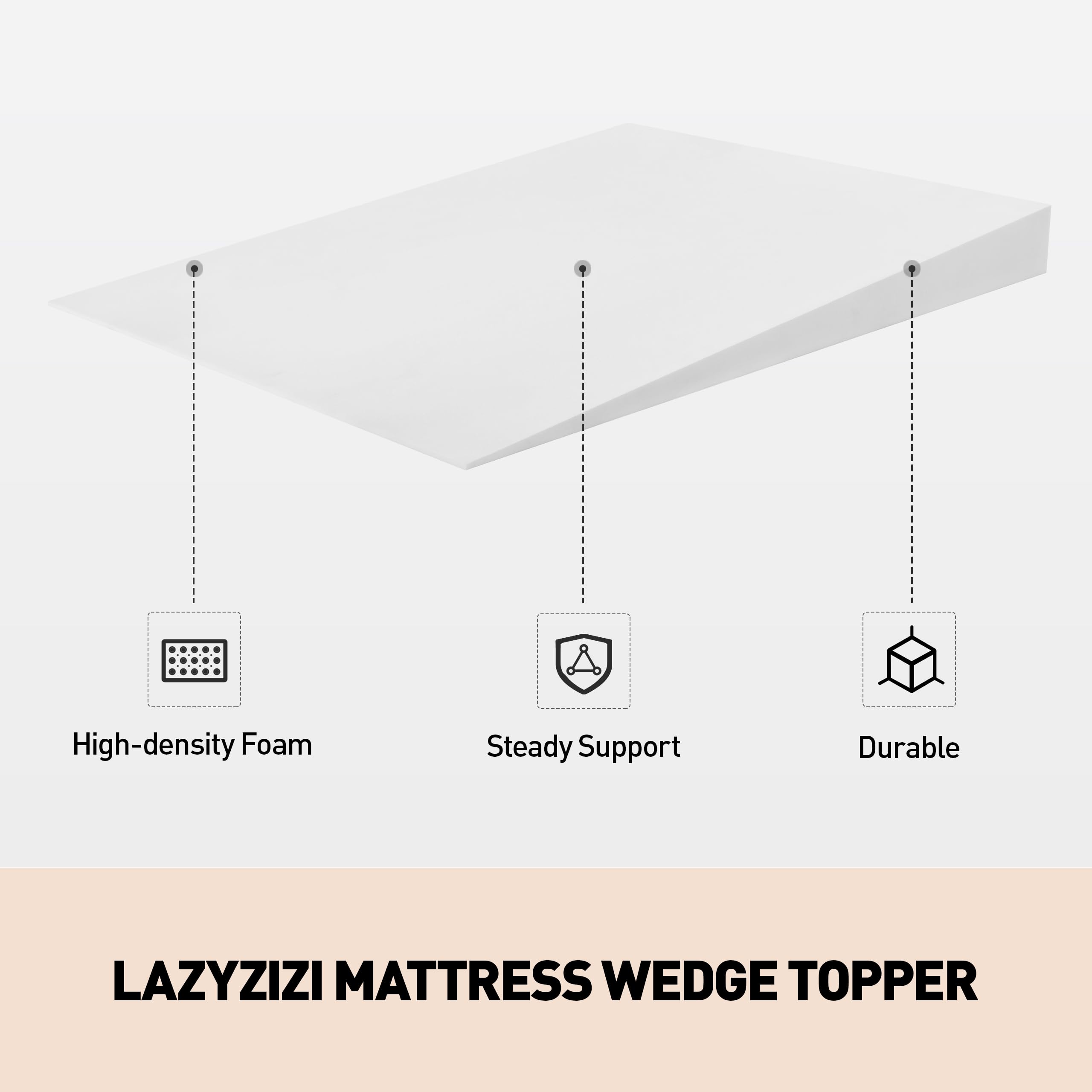 Lazyzizi Mattress Wedge Only, 7-Inch Queen Inclined Bed Wedge Mattress Topper for Acid Reflux, GERD, Neck & Back Pain, Snoring, Adjustable Elevator Under Mattress Support for Bedroom