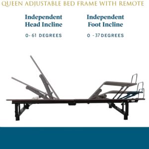 Motorized Upholstered Adjustable Bed Base with Wireless Remote, Head and Foot Incline, Memory Pre-Sets, Anti-Snore, Zero Gravity, Adjustable Leg Heights Bed Frame,Ergonomic Positioning (Queen)