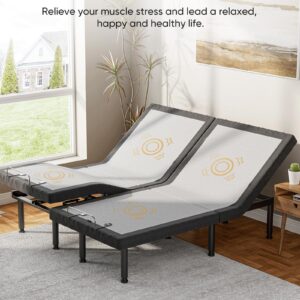 Furgle Adjustable Bed Frame Split King with Massage, Adjustable Bed Base for Health Lifestyle, Anti-Snore, Zero Gravity Base, with 3-Speed Massage, Child Lock