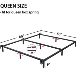 Bedsnus Queen Size Bed Frame, 9 Inch Metal Basics Bed Frame,High Profile Base for Box Spring, 9-Leg Support, Noise-Free, Easy Assembly, Black