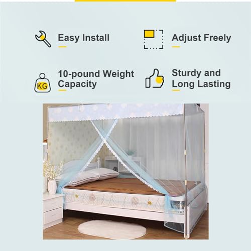 Stainless Steel Canopy Bed Frame Adjustable Bed Canopy Post Poles for Full Queen King Size Beds, Bed Canopy Frame for Metal Platform Bed Wood Bed(Full/Queen/King), Silver