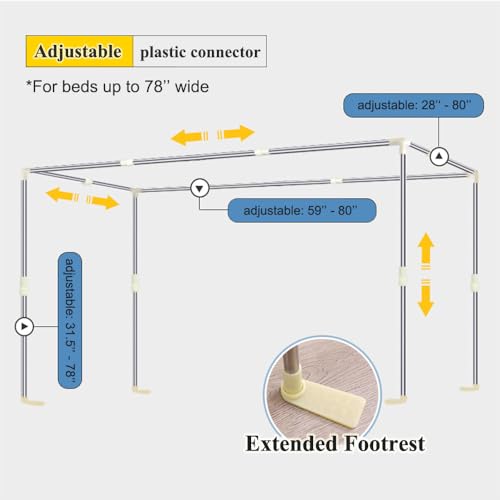 Stainless Steel Canopy Bed Frame Adjustable Bed Canopy Post Poles for Full Queen King Size Beds, Bed Canopy Frame for Metal Platform Bed Wood Bed(Full/Queen/King), Silver