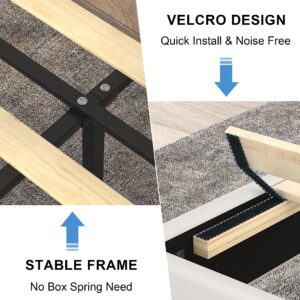 VECELO Twin Bed Frames, Upholstered Platform Bedframe, Adjustable Headboard, Wood Slat Support, No Box Spring Needed, Easy Assembly, White