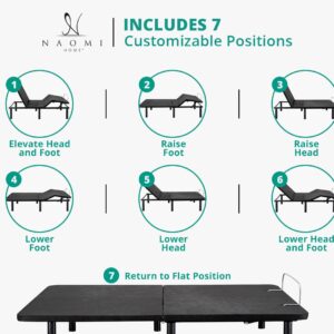 Naomi Home Full Adjustable Base 15" Full Adjustable Bed Frame with Remote Base de Cama Full Size Adjustable Bed Frame Black Full Size Bed with 7 Positions Foldable Electric Adjustable Beds