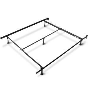 Clara Clark Adjustable Bed Rails - Metal Adjustable Bed Frame with Bed Center Support Leg - 5.25” H Low Bed Frame - Expands from Twin Size Bed Frame to Full Bed Frame, Metal Queen Bed Frame, Black