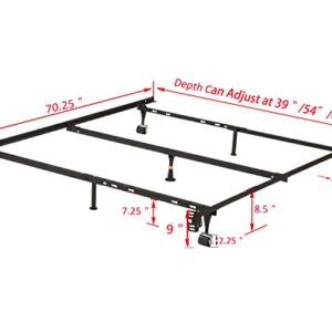 Kings Brand Furniture 7-Leg Adjustable Metal Bed Frame with Center Support Rug Rollers and Locking Wheels for Queen/Full/Full XL/Twin/Twin XL Beds