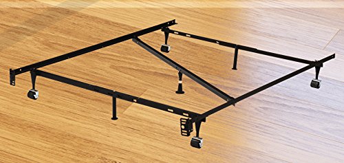 KB Designs Heavy Duty Metal 7-Leg Adjustable Queen, Full, Full XL, Twin, Twin XL, Bed Frame with Center Support, Rug Rollers & Locking Wheels