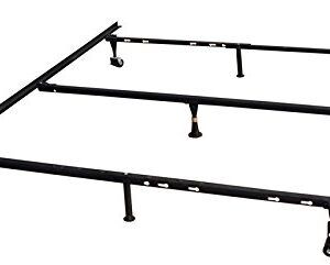 King's Brand 7-Leg Heavy Duty Adjustable Metal Queen Size Bed Frame with Center Support Rug Rollers and Locking Wheel