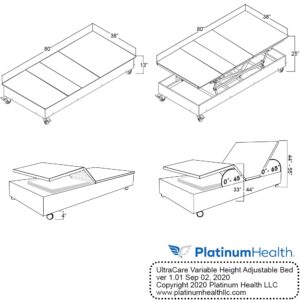 Platinum Health WallHugger Premium Electric Adjustable Bed Base with Variable Height High-Low Positioning and Wall Hugger Feature. Twin XL, includes Free Siderails. (bed base only)