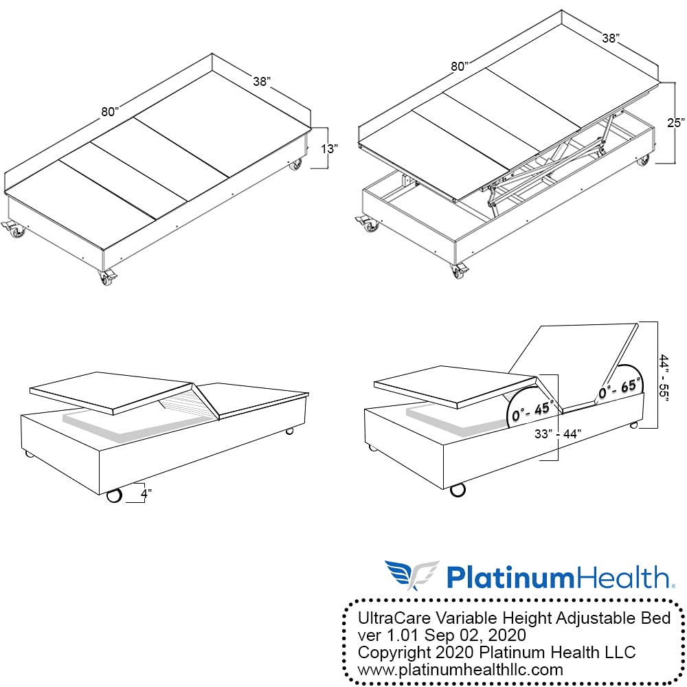 Platinum Health WallHugger Premium Electric Adjustable Bed Base with Variable Height High-Low Positioning and Wall Hugger Feature. Twin XL, includes Free Siderails. (bed base only)