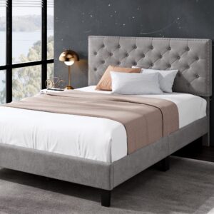 HOSTACK Queen Upholstered Platform Bed Frame, Grey, Wood and Steel