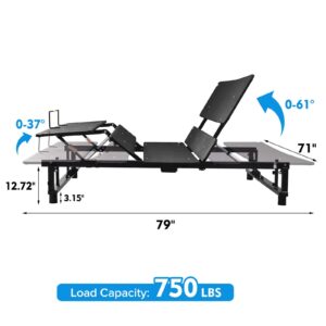 King Size Adjustable Metal Bed Frame with Head and Foot Incline, Zero Gravity, Ergonomic Electric Adjustable Bed Base with Wireless Remote Control and Quiet Motor, Smart Bed, Quick Assembly (King)