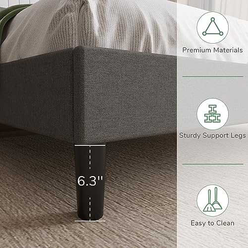 Novilla Full Size Bed Frame No Box Spring Needed with Adjustable Headboard Upholstered Platform Bed with Strong Wooden Slats, Easy Assembly, Light Grey