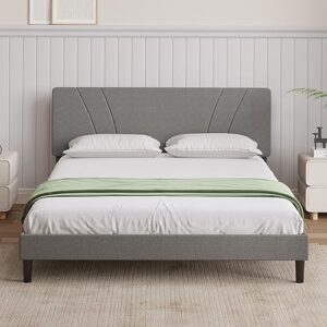 Novilla Full Size Bed Frame No Box Spring Needed with Adjustable Headboard Upholstered Platform Bed with Strong Wooden Slats, Easy Assembly, Light Grey