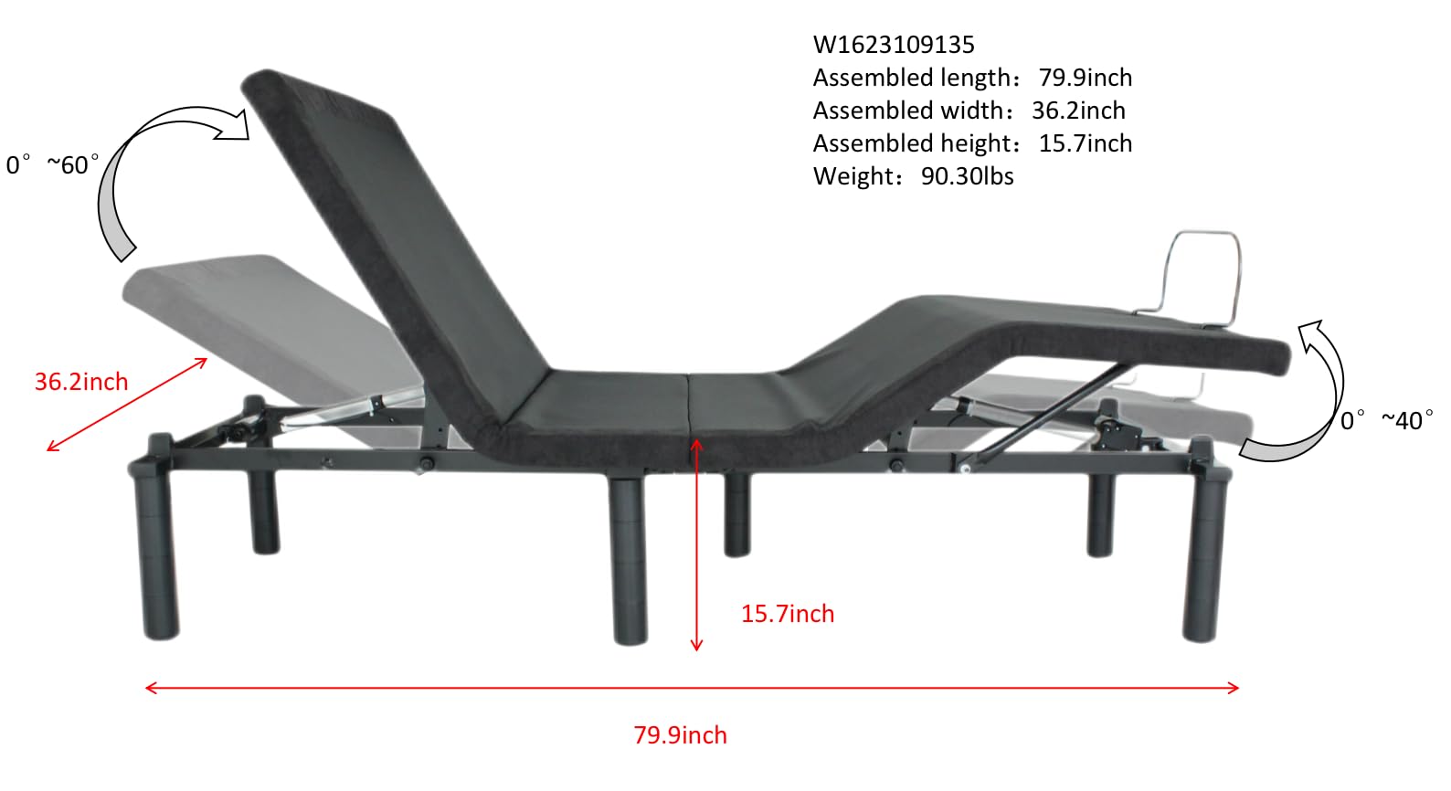 Electric Adjustable Bed Frame with Head & Foot Incline, Twin XL Adjustable Bed Base with 2 USB Ports & Adjustable Legs, Bed Frame Folding Design with Remote Control and Quiet Motor, Easy Assembly