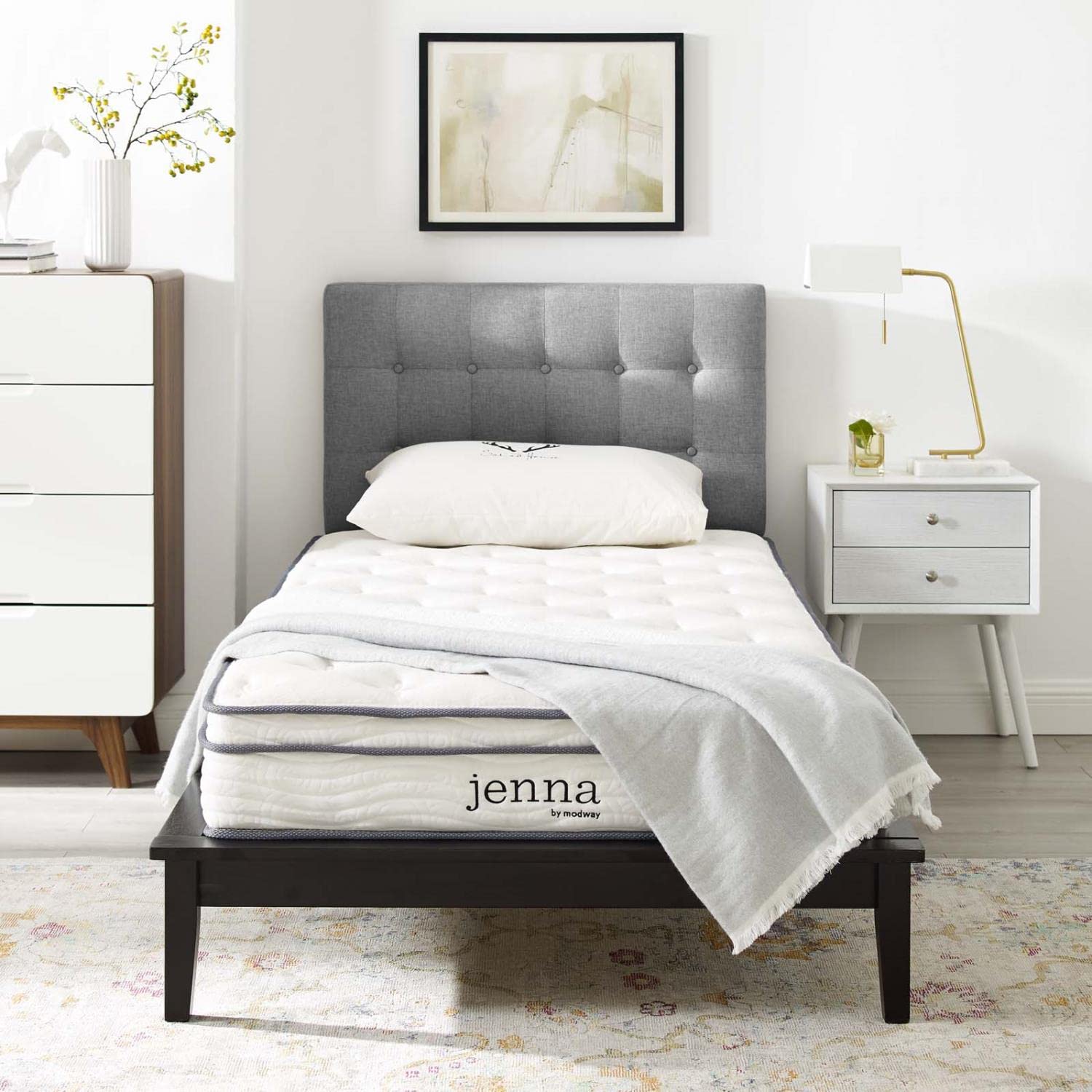 Modway Jenna 8” Innerspring and Memory Foam Narrow Twin Mattress With Individually Encased Coils White