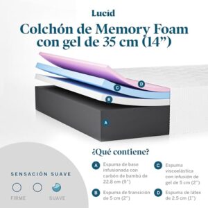 LUCID 14 Inch Memory Foam Mattress - Plush Feel - Memory Foam Infused with Bamboo Charcoal and Gel - Temperature Regulating - Pressure Relief - Breathable - Premium Support - California King Size