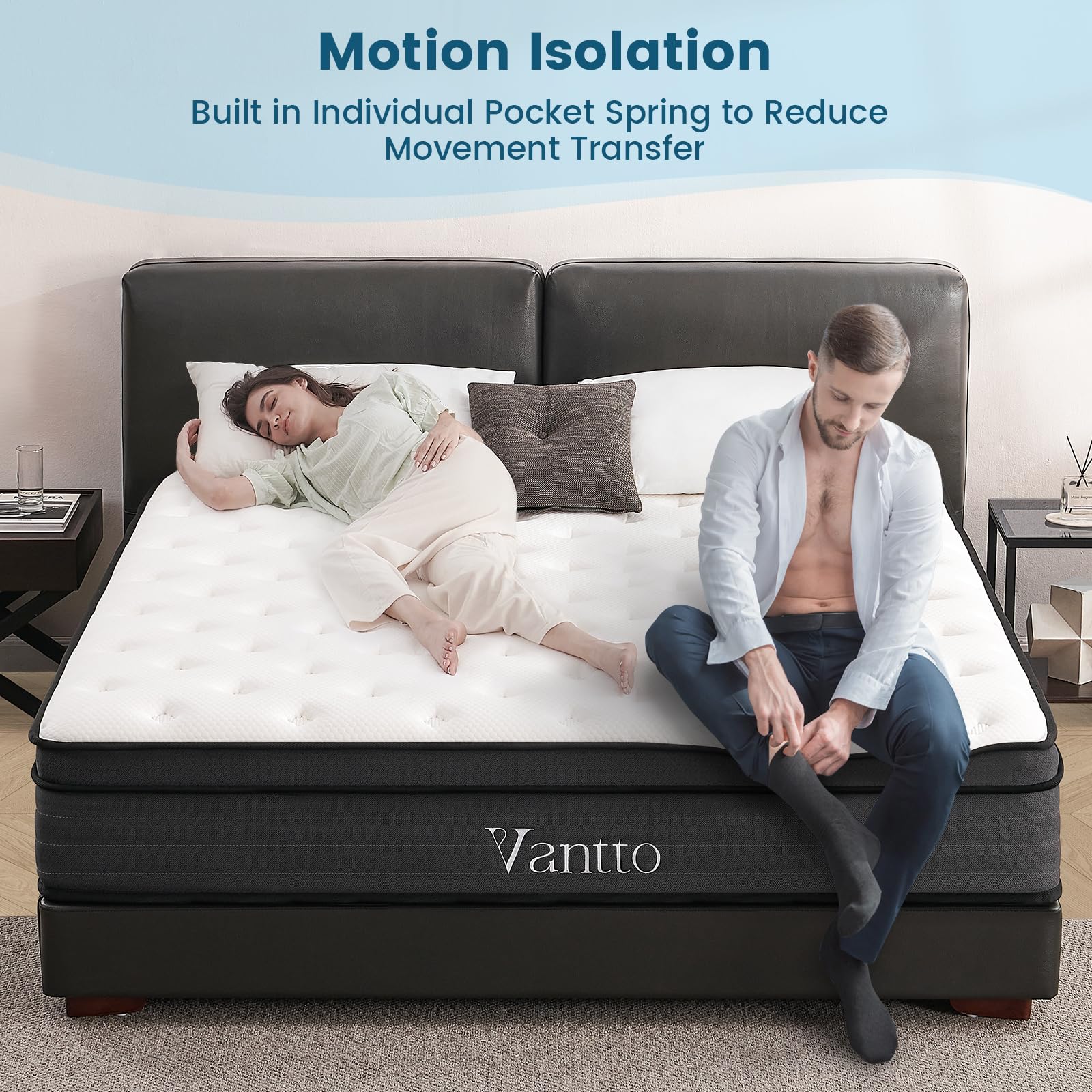 Vantto Full Mattress, 10 Inch Memory Foam Hybrid Mattress, Individual Pocket Springs Mattress with Pressure Relief, Motion Isolation, CertiPUR-US, 100 Nights Trial