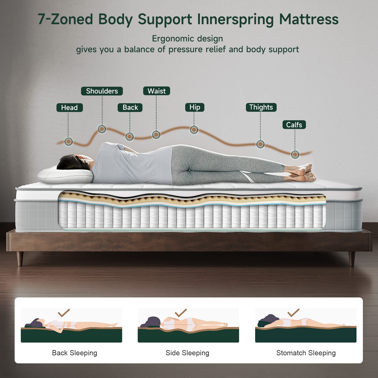 Vesgantti Queen Mattresses, 12 Inch Innerspring Hybrid Queen Size Mattress, Pressure Relief Pocket Spring Bed Mattress in a Box with Breathable Memory Foam, Medium Firm Plush, CertiPUR-US