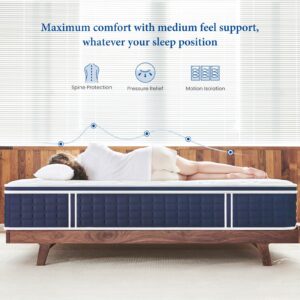 Coolvie King Mattress, 12 Inch Mattress in a Box King Size, Hybrid Construction Individual Pocket Springs with CertiPUR-US Certified Foam, Cooler Sleep with Pressure Relief and Support