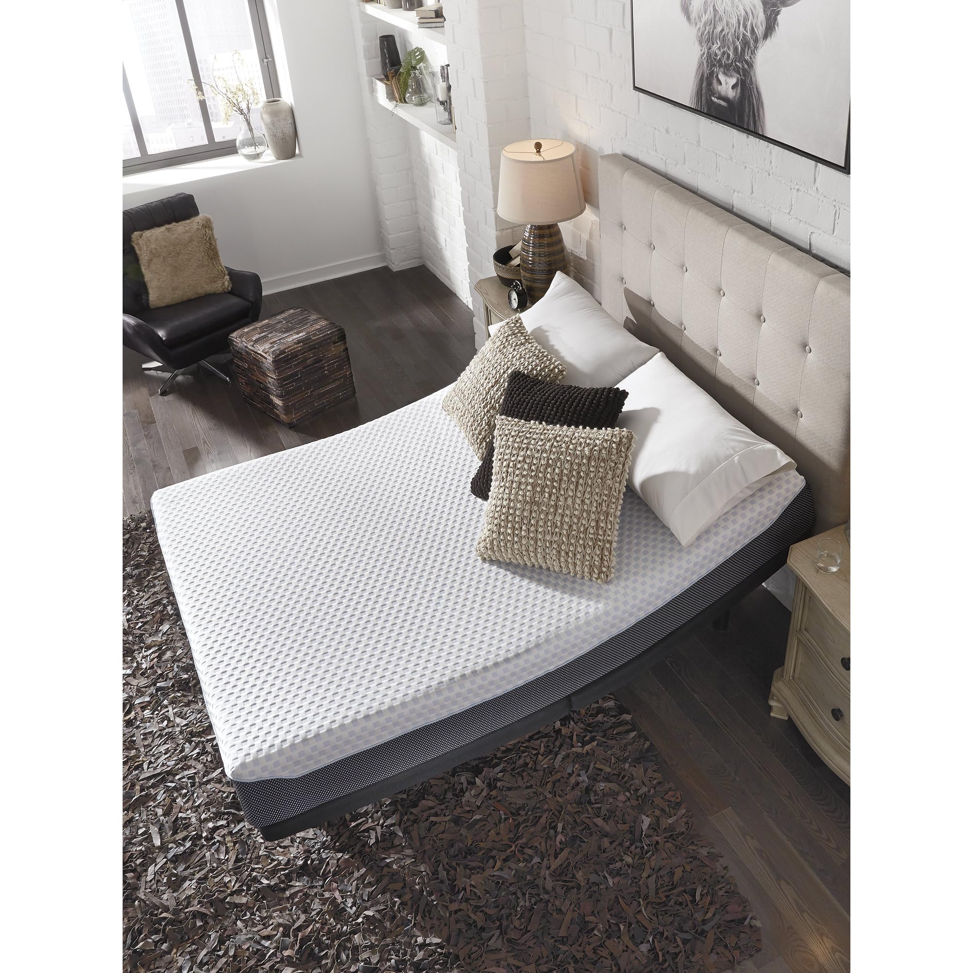 Signature Design by Ashley King Size Chime Elite 10 Inch Plush Green Tea & Charcoal Gel Memory Foam Mattress with Micro Cool Cover, 79"L x 75"W x 10"Th, White