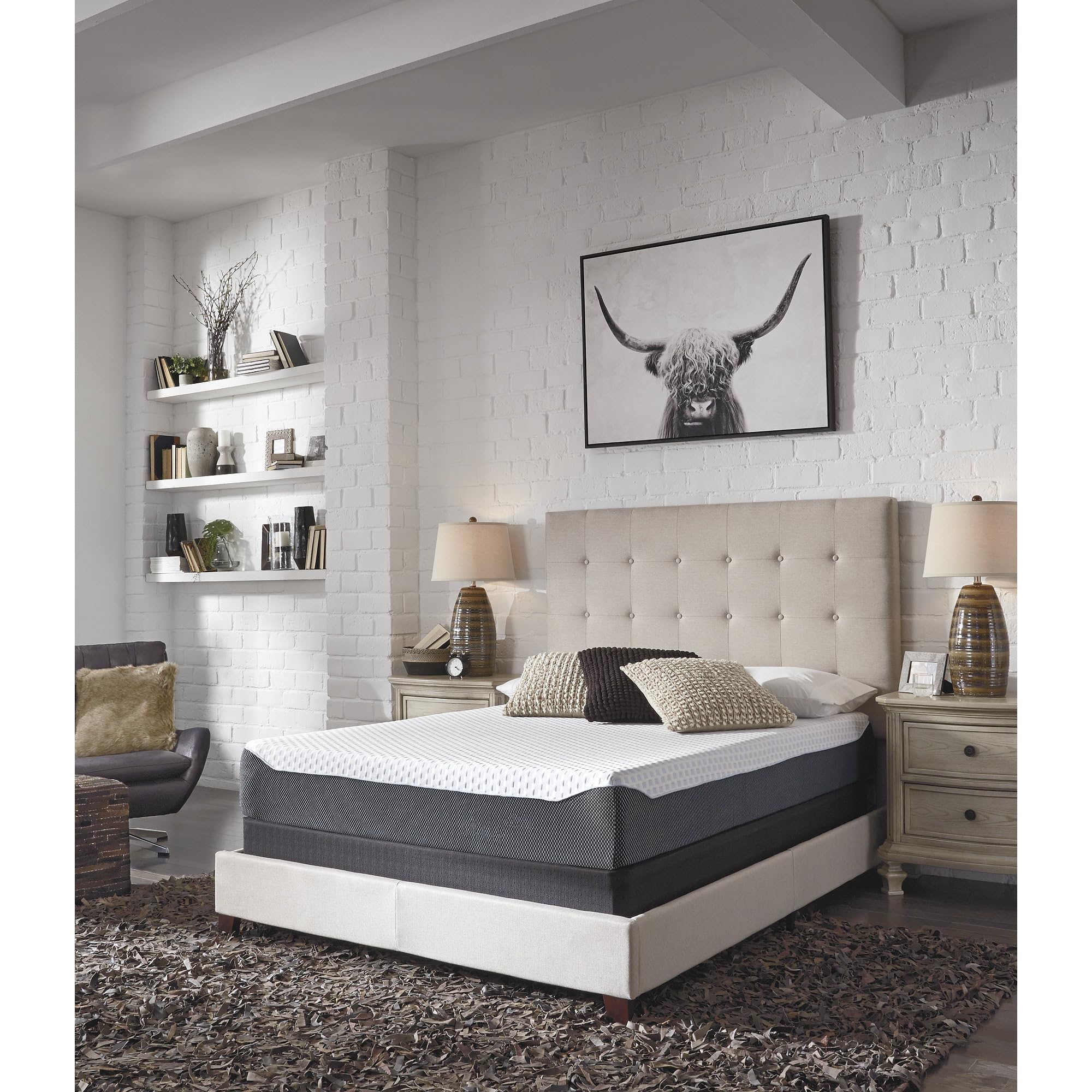 Signature Design by Ashley King Size Chime Elite 10 Inch Plush Green Tea & Charcoal Gel Memory Foam Mattress with Micro Cool Cover, 79"L x 75"W x 10"Th, White