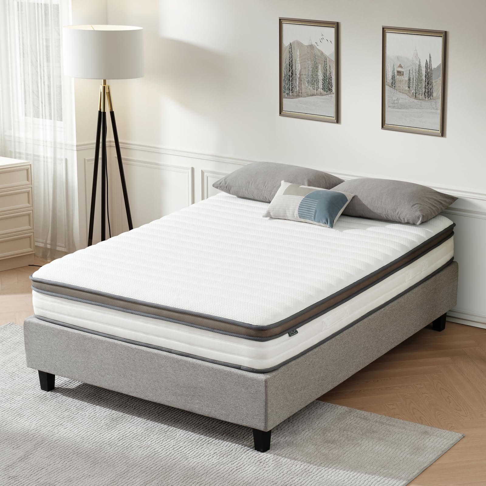 Z-hom Twin Mattress Bed in a Box, 10 Inch Cooling Memory Foam Spring Mattress Twin Size, Hybrid Innerspring Mattress Twin, Medium Soft Twin Mattresses for Silent Sleep, White