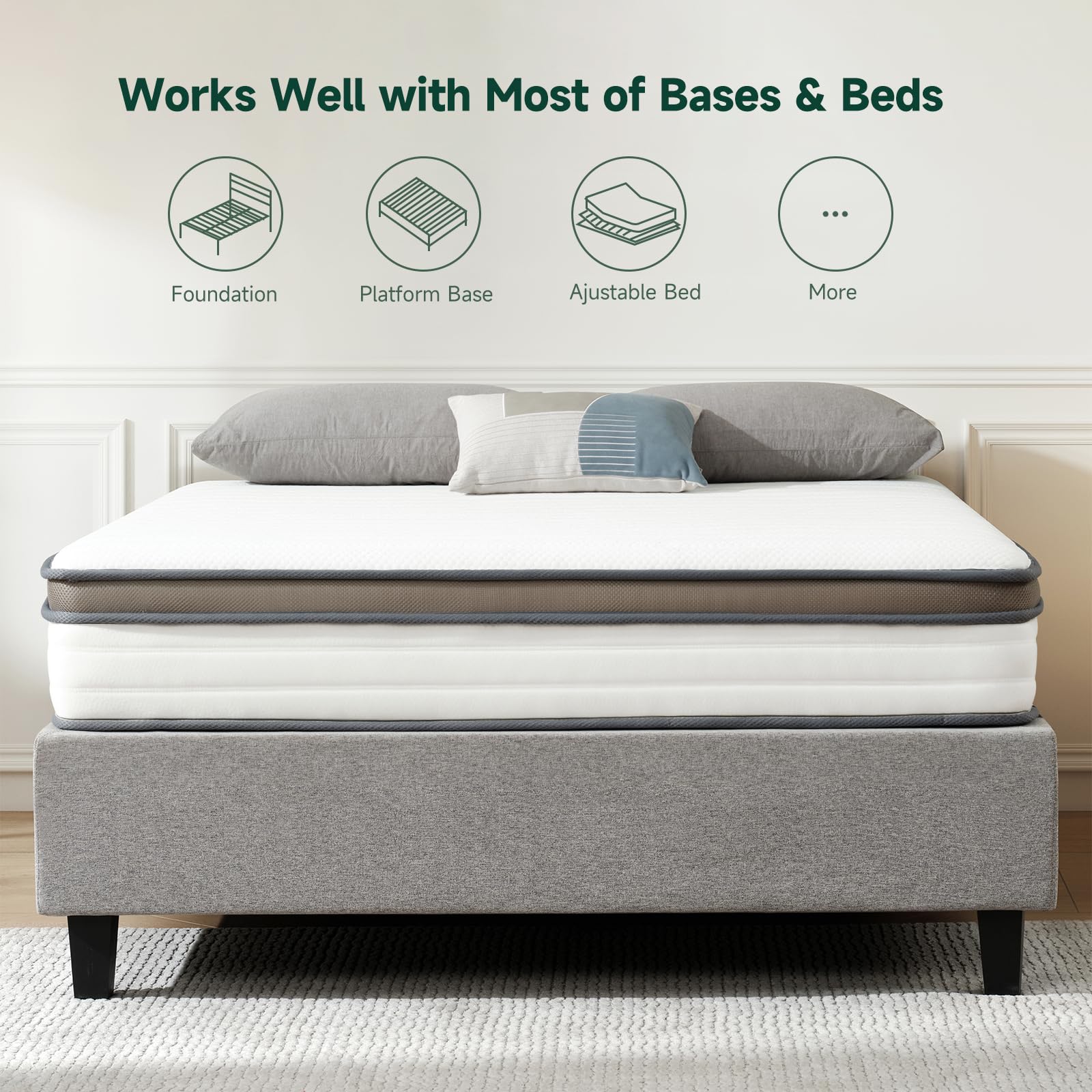 Z-hom Twin Mattress Bed in a Box, 10 Inch Cooling Memory Foam Spring Mattress Twin Size, Hybrid Innerspring Mattress Twin, Medium Soft Twin Mattresses for Silent Sleep, White