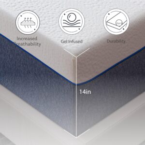 Dyonery Queen Mattress 14 Inch Charcoal Memory Foam Mattress in a Box Fiberglass Free, CertiPUR-US Certified Cool Gel Mattress Made in USA, 80" × 60" × 14", Medium