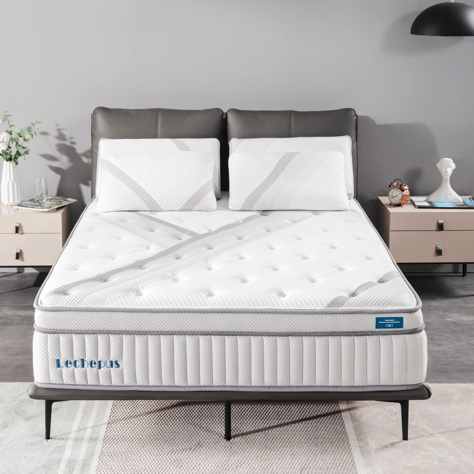 Lechepussleep King Mattress, 14 Inch Hybrid Memory Foam Mattresses with Pocket Springs,Mattress in Box,Plush Soft Mattress for Cool Sleep & Back Pain Relief,CertiPUR-US Foam,10-Years Support