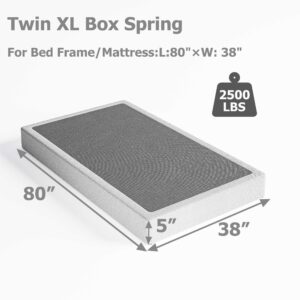 Daqutic Box Spring Twin XL，5 Inch Metal Box-Spring Only, Mattress Foundation, Heavy Duty Structure with Fabric Cover, Noise Free, Non-Slip, Easy Assembly