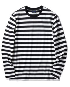 zengjo black and white striped shirt men(l,black&white wide)