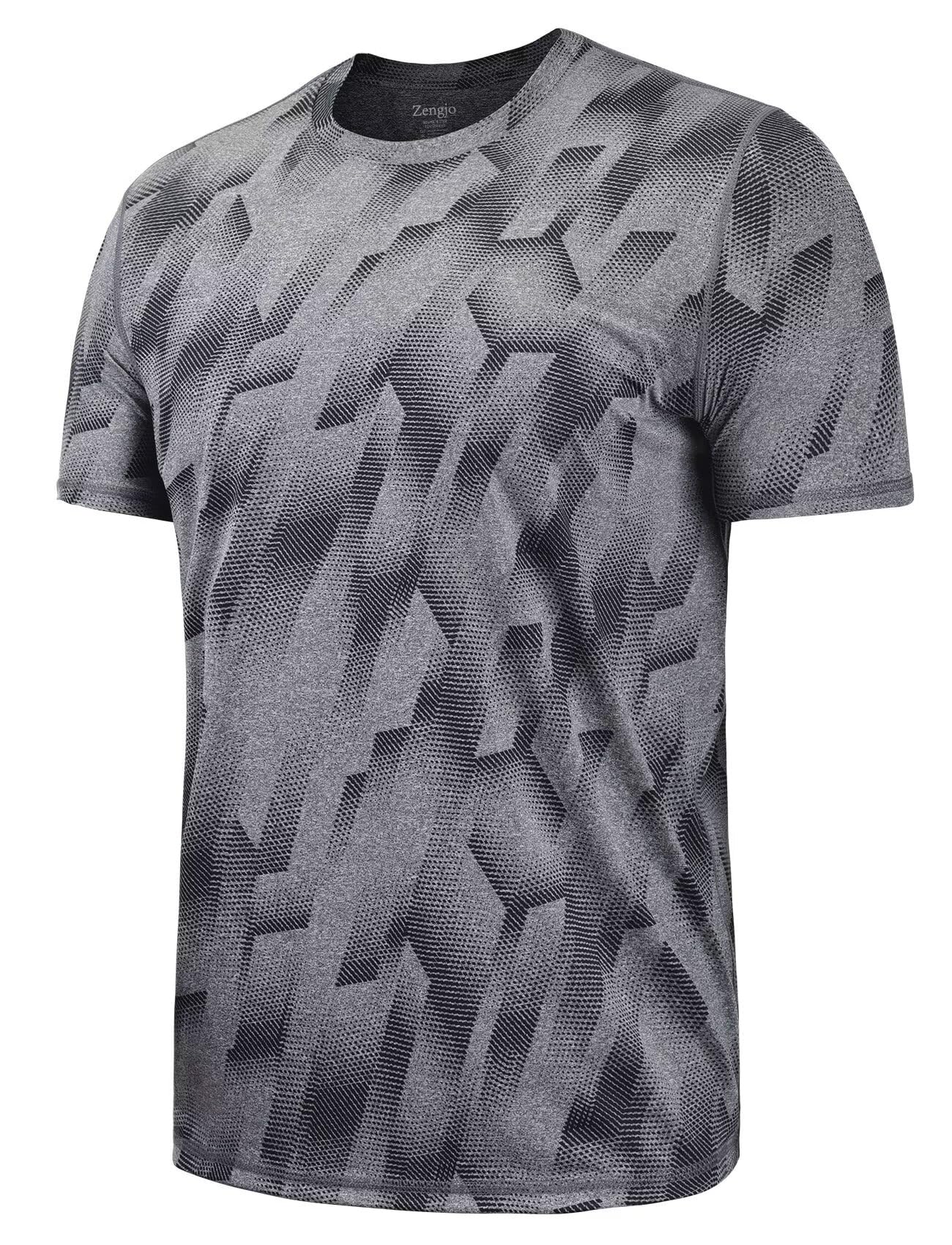 Zengjo Mens Running Shirts Short Sleeve Quick Dry Sweat Wicking Stretch(Heather Grey,L)