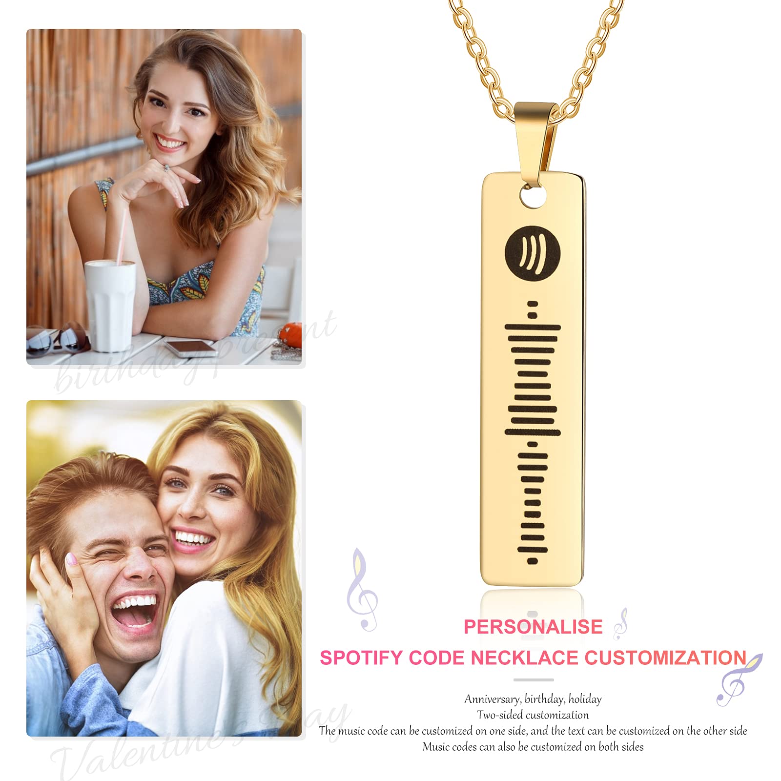 ALBERTBAND Spotify Necklace Custom Music Personalized Spotify Scan Necklace for Women Custom Spotify Code Necklace for Men Music Song Necklaces Friendship Necklace Couple Necklace (Gold)