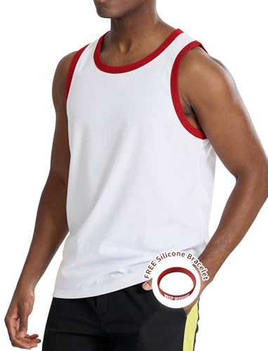 Zengjo Tank Top Mens Ringer(White/Red,M)