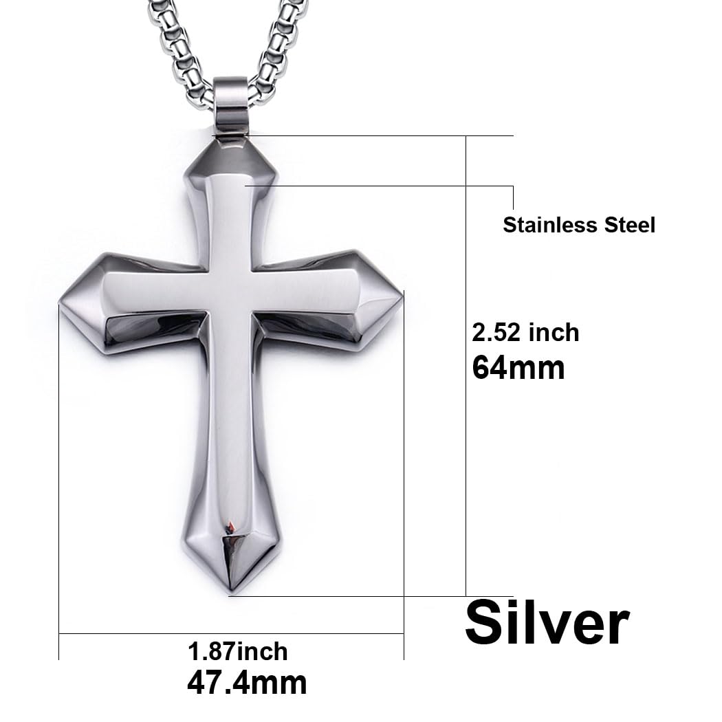 Dowos Silver Cross Necklace Mens Cross Necklace Stainless Steel Large Cross Necklace Gold Cross Necklace for Men Silver Cross Necklace