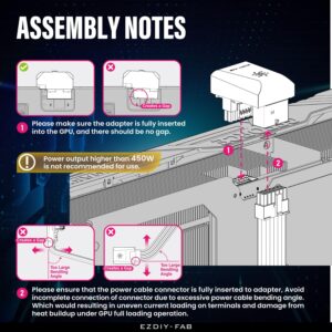 EZDIY-FAB PCIe 5.0 12VHPWR GPU Power Bridge, 12+4 Pin Angle Connector Power Adapter, for RTX40' Series GPUs, Compatible with RTX4090, 4080, 4070ti - White 180° RVS