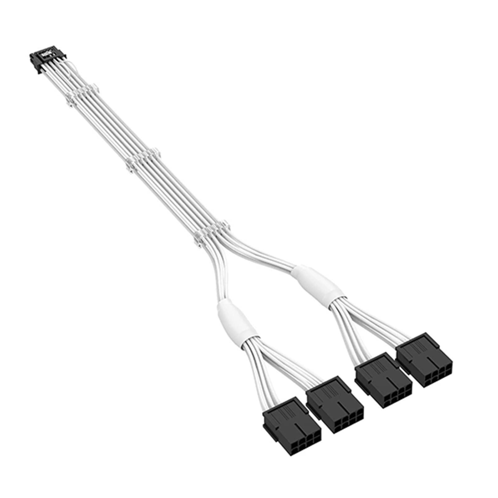 WithFlying PCIE GPU Cables, 16Pin (12+4) to 4x8Pin PCI-E 5.0 Sleeved Extension Cable, 12V HPWR PSU Extension Cable Compatible with RTX 3090Ti, 4070Ti, 4080, and 4090 Series（16AWG White）